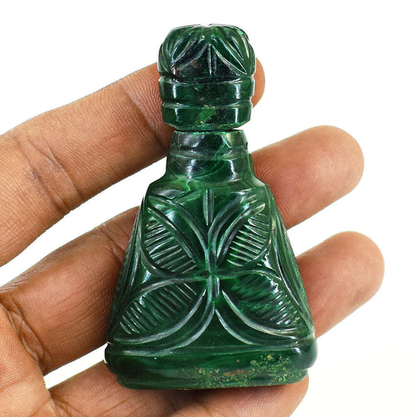 gemsmore:Amazing Malachite Hand Carved Genuine Crystal Gemstone Carving Perfume Bottle