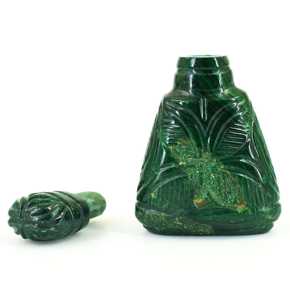 gemsmore:Amazing Malachite Hand Carved Genuine Crystal Gemstone Carving Perfume Bottle