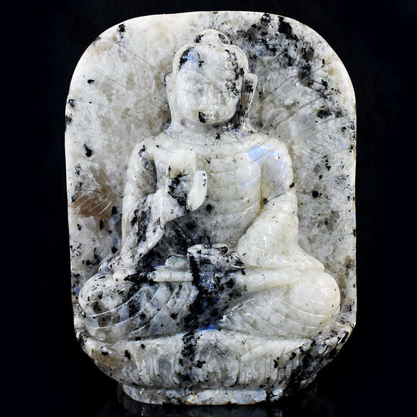 gemsmore:Amazing Moonstone Hand Carved Genuine Crystal Gemstone Carving Leaf Palm Lord Buddha