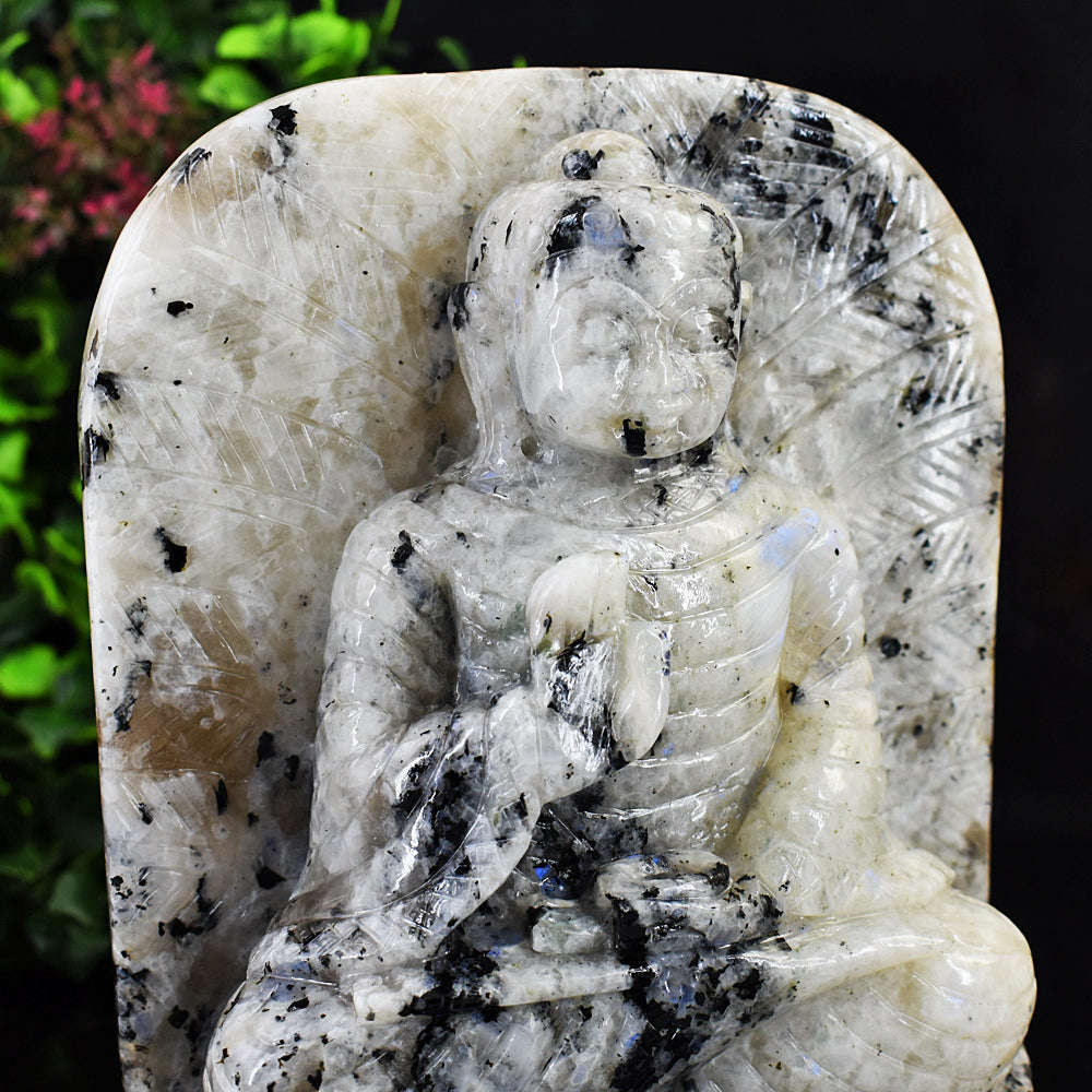 gemsmore:Amazing Moonstone Hand Carved Genuine Crystal Gemstone Carving Leaf Palm Lord Buddha