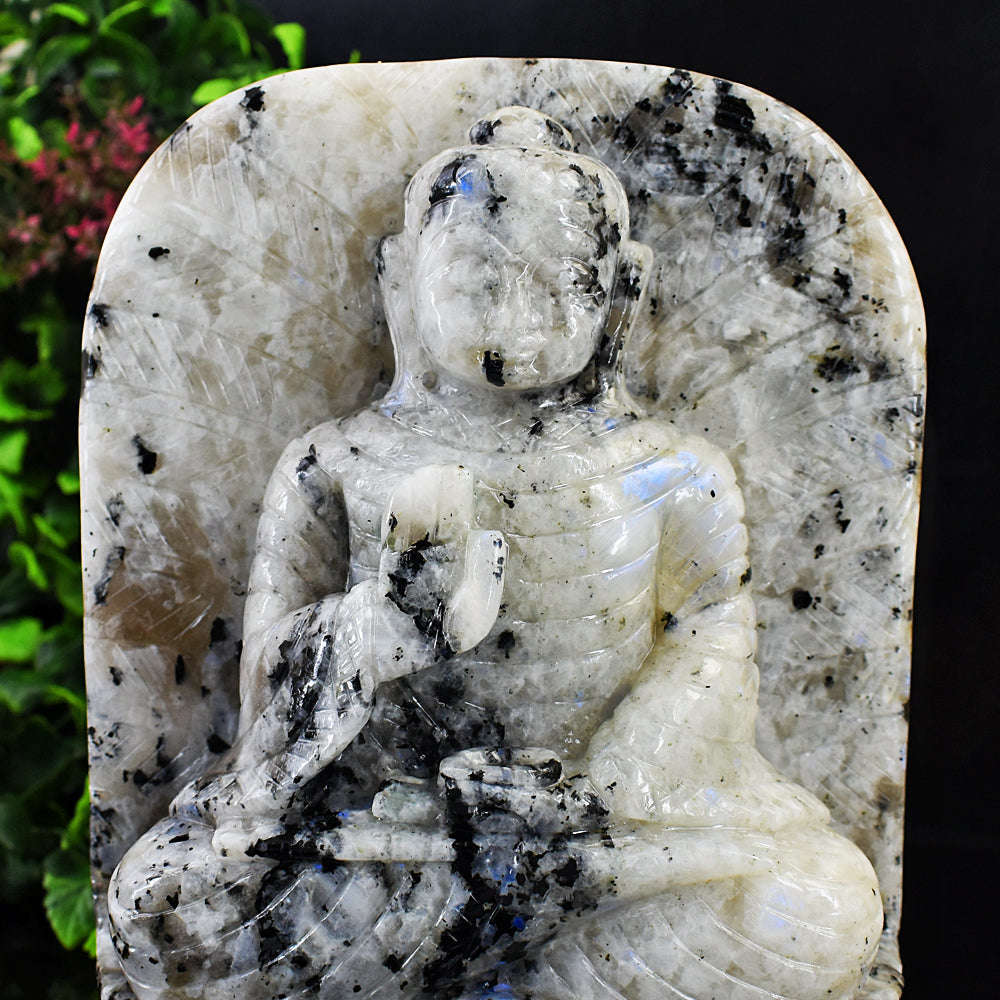 gemsmore:Amazing Moonstone Hand Carved Genuine Crystal Gemstone Carving Leaf Palm Lord Buddha