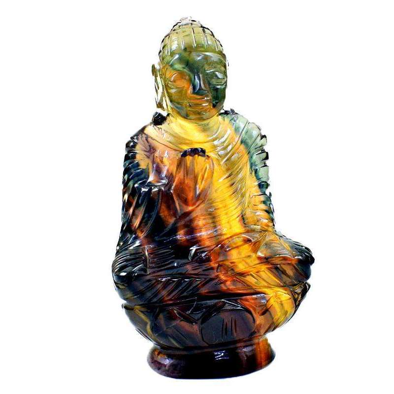 gemsmore:Amazing Multicolor Fluorite Carved Lord Buddha Idol