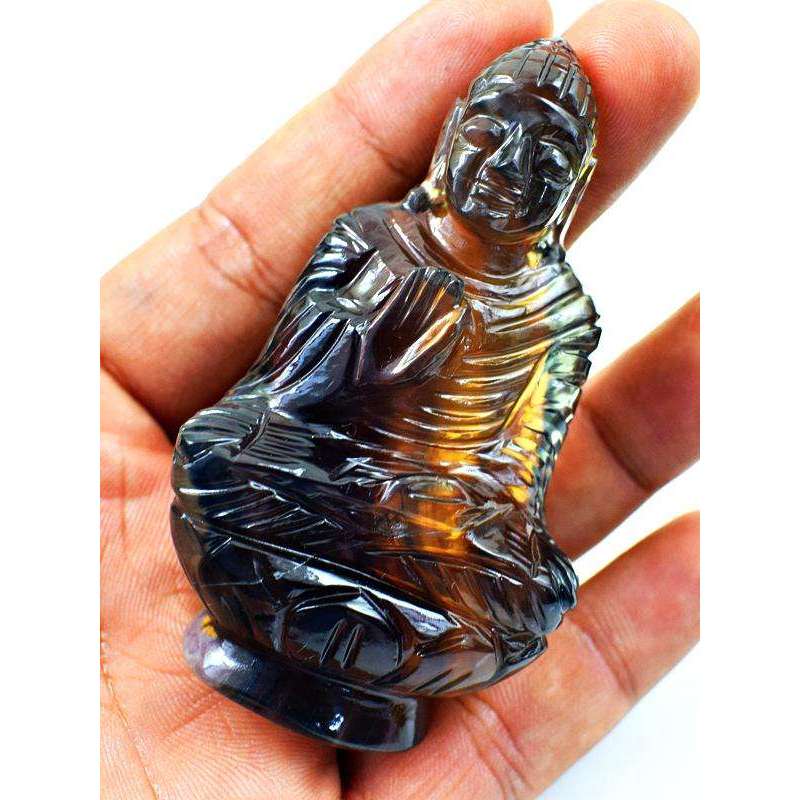 gemsmore:Amazing Multicolor Fluorite Carved Lord Buddha Idol