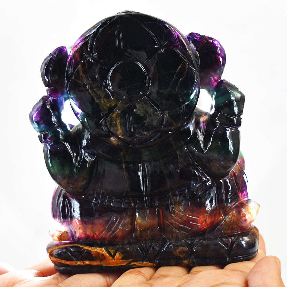 gemsmore:Amazing  Multicolor Fluorite Hand Carved Crystal Lord Ganesha