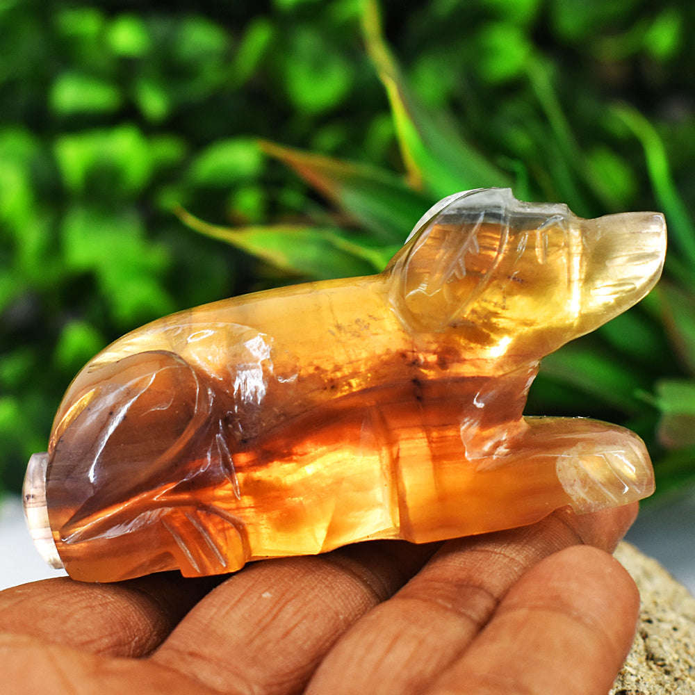 gemsmore:Amazing Multicolor Fluorite Hand Carved Genuine Crystal Gemstone Carving Dog