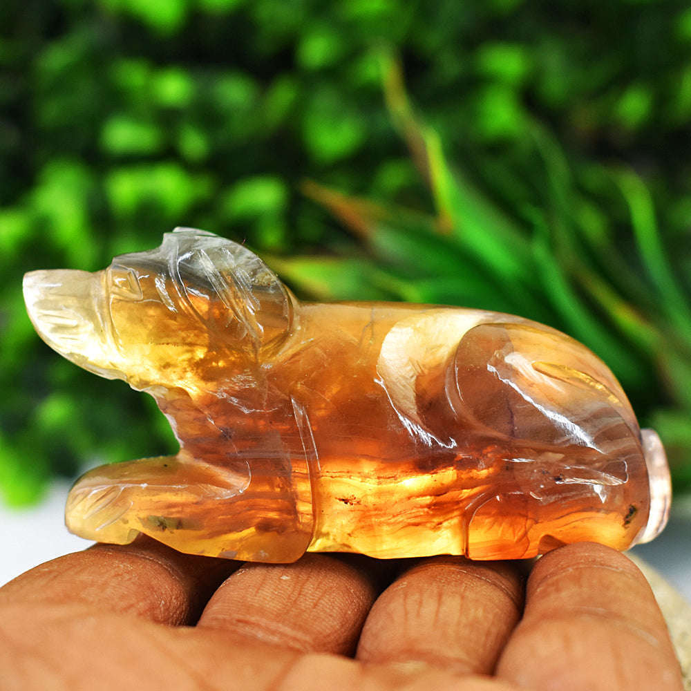 gemsmore:Amazing Multicolor Fluorite Hand Carved Genuine Crystal Gemstone Carving Dog