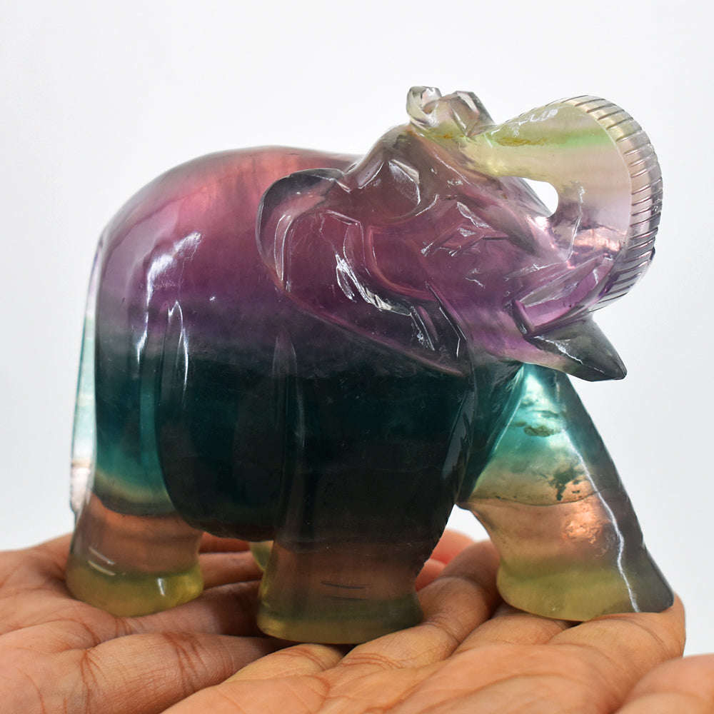 gemsmore:Amazing Multicolor Fluorite Hand Carved Genuine Crystal Gemstone Carving Elephant