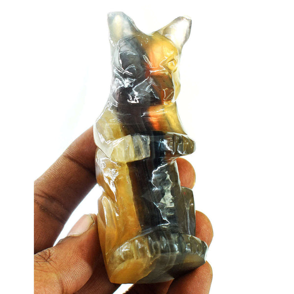 gemsmore:Amazing Multicolor Fluorite Hand Carved Genuine Crystal Gemstone Carving Kangaroo