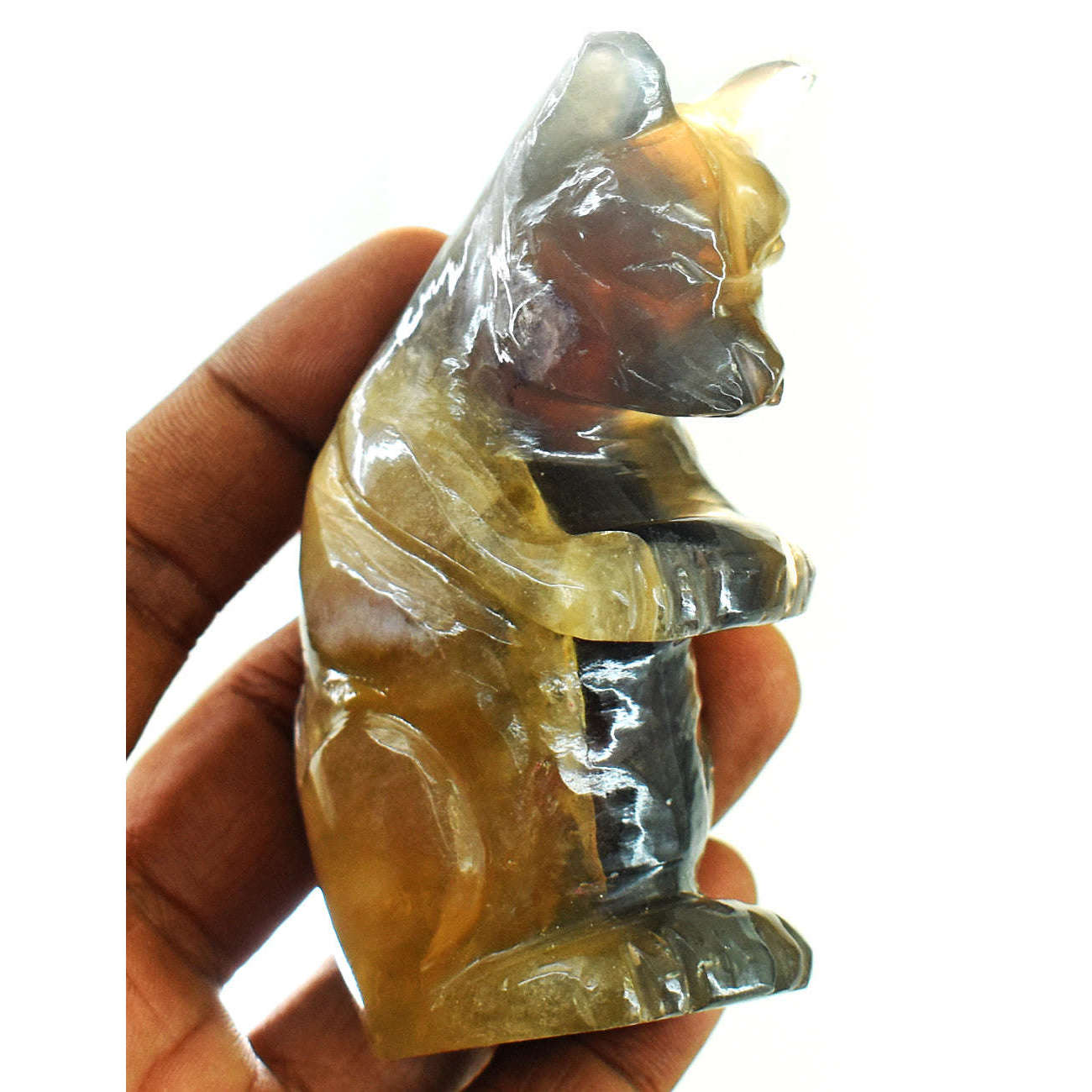 gemsmore:Amazing Multicolor Fluorite Hand Carved Genuine Crystal Gemstone Carving Kangaroo