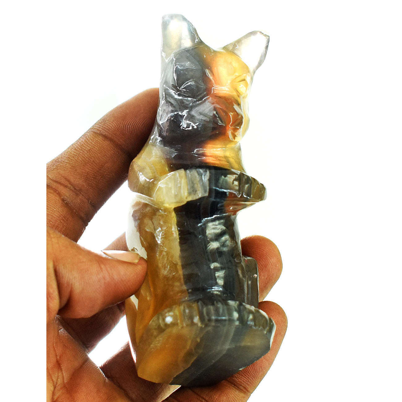 gemsmore:Amazing Multicolor Fluorite Hand Carved Genuine Crystal Gemstone Carving Kangaroo
