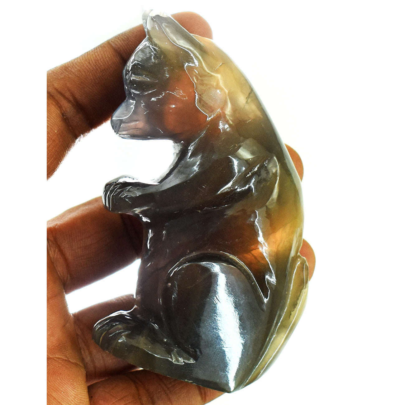 gemsmore:Amazing Multicolor Fluorite Hand Carved Genuine Crystal Gemstone Carving Kangaroo