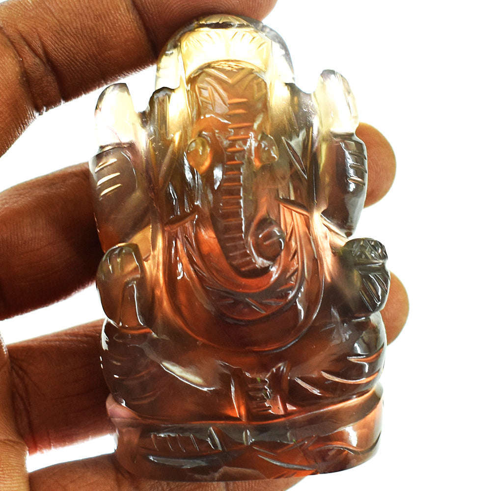 gemsmore:Amazing Multicolor Fluorite Hand Carved Genuine Crystal Gemstone Carving Lord Ganesha