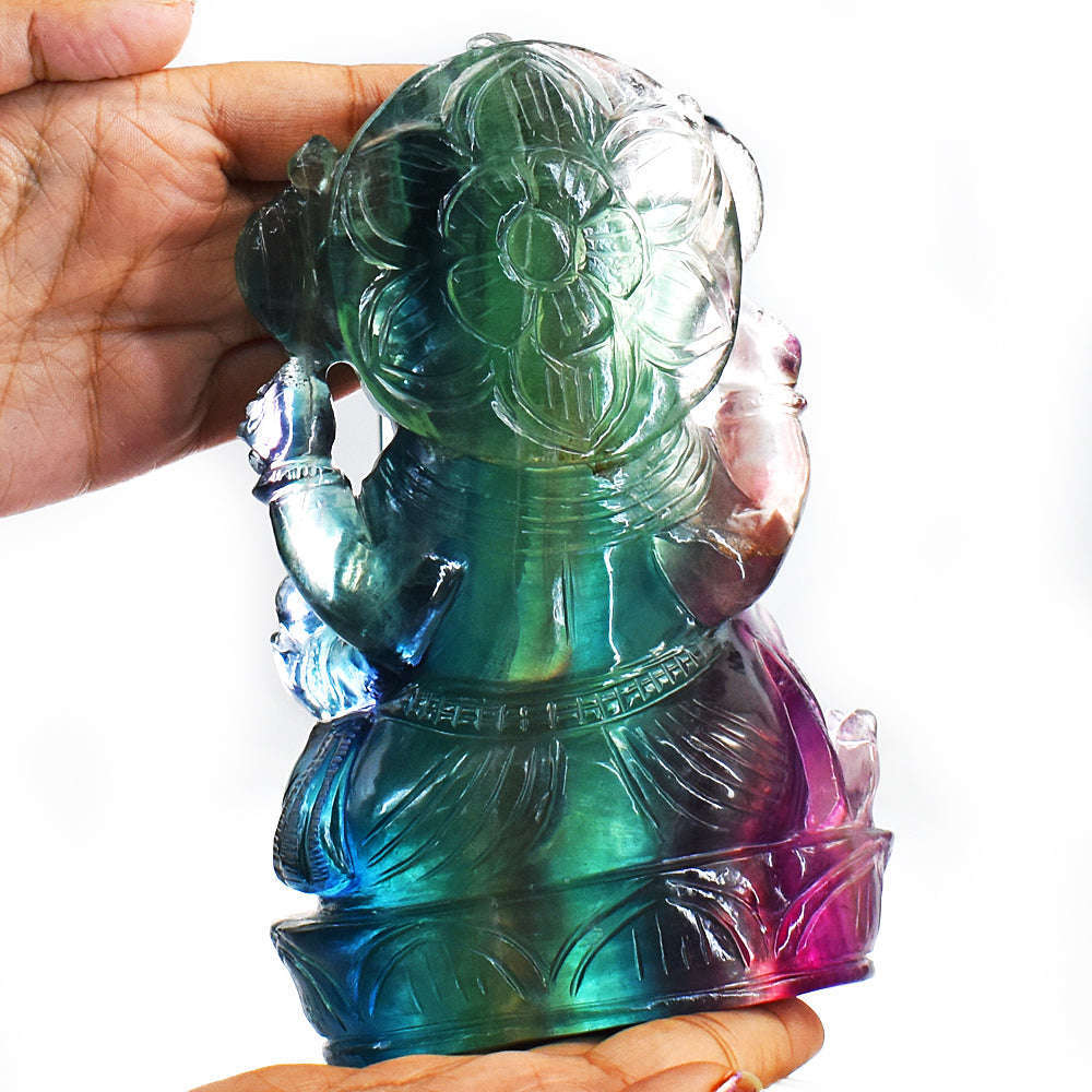 gemsmore:Amazing Multicolor Fluorite Hand Carved Genuine Crystal Gemstone Carving Lord Ganesha