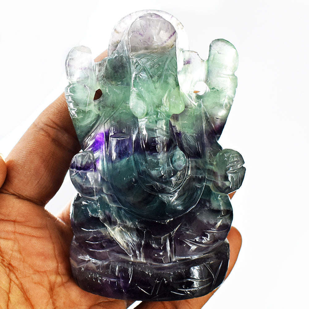 gemsmore:Amazing Multicolor Fluorite Hand Carved Genuine Crystal Gemstone Carving Lord Ganesha