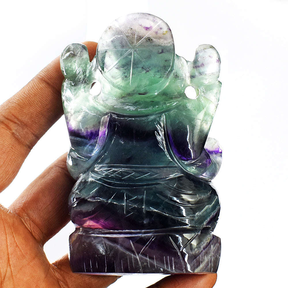 gemsmore:Amazing Multicolor Fluorite Hand Carved Genuine Crystal Gemstone Carving Lord Ganesha