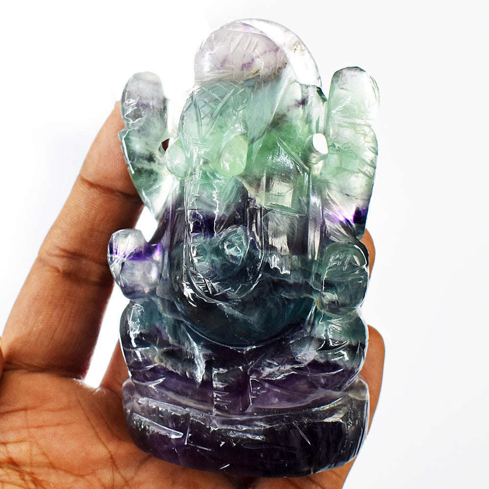 gemsmore:Amazing Multicolor Fluorite Hand Carved Genuine Crystal Gemstone Carving Lord Ganesha