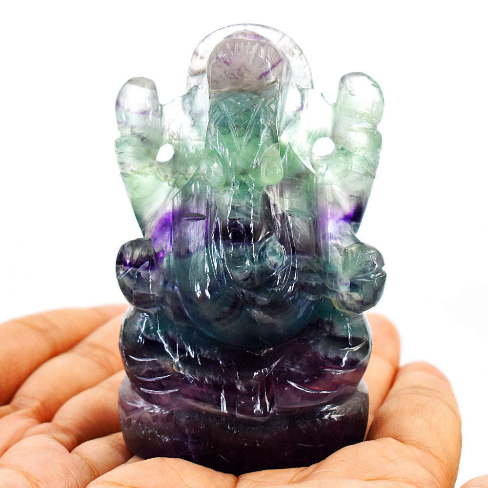 gemsmore:Amazing Multicolor Fluorite Hand Carved Genuine Crystal Gemstone Carving Lord Ganesha