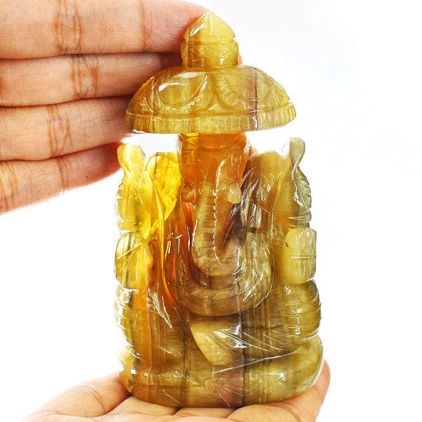 gemsmore:Amazing Multicolor Fluorite Hand Carved Genuine Crystal Gemstone Carving Lord Ganesha