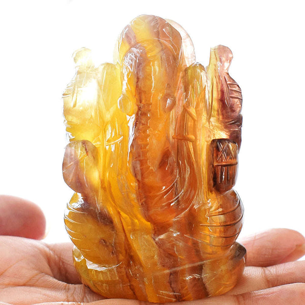 gemsmore:Amazing Multicolor Fluorite Hand Carved Genuine Crystal Gemstone Carving Lord Ganesha