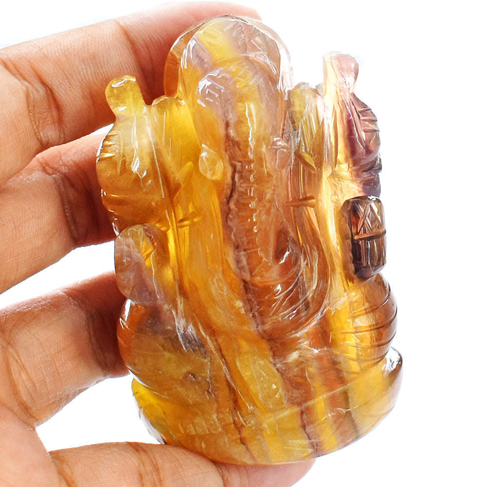 gemsmore:Amazing Multicolor Fluorite Hand Carved Genuine Crystal Gemstone Carving Lord Ganesha