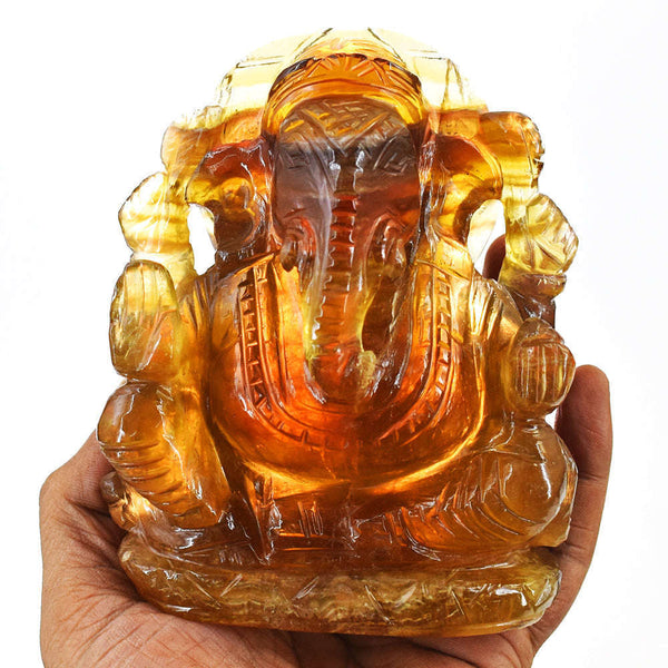 gemsmore:Amazing Multicolor Fluorite Hand Carved Genuine Crystal Gemstone Carving Lord Ganesha