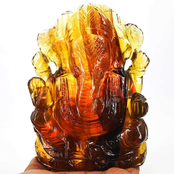 gemsmore:Amazing Multicolor Fluorite Hand Carved Genuine Crystal Gemstone Carving Lord Ganesha