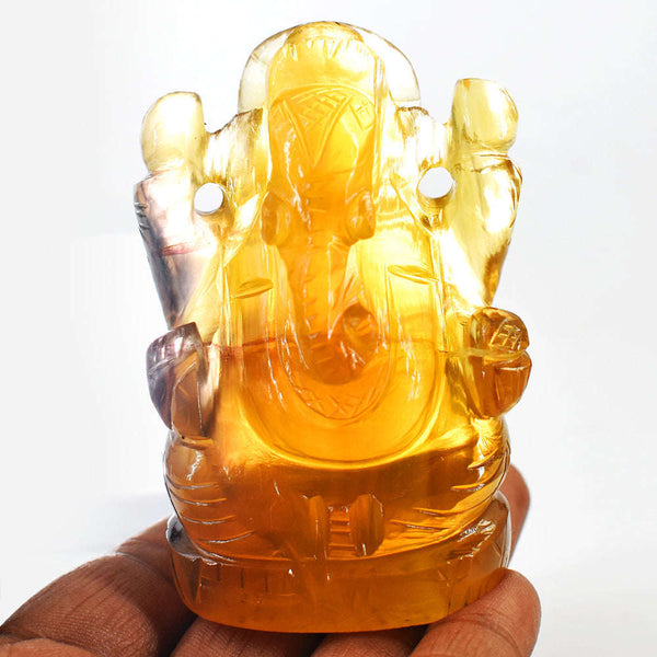 gemsmore:Amazing Multicolor Fluorite Hand Carved Genuine Crystal Gemstone Carving Lord Ganesha