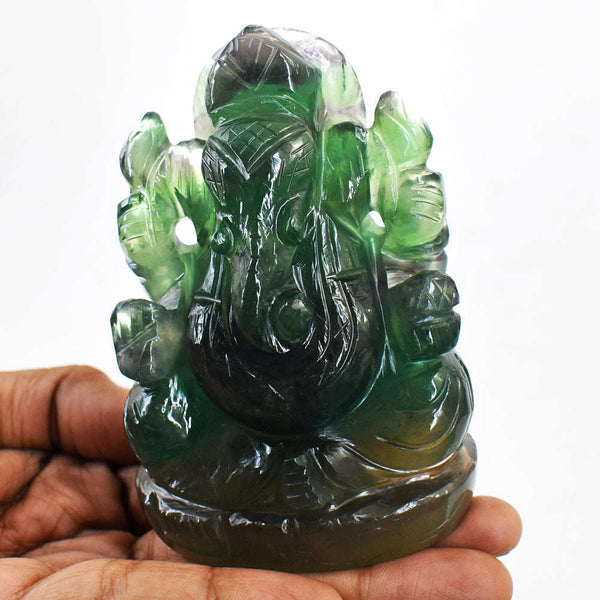 gemsmore:Amazing Multicolor Fluorite Hand Carved Genuine Crystal Gemstone Carving Lord Ganesha