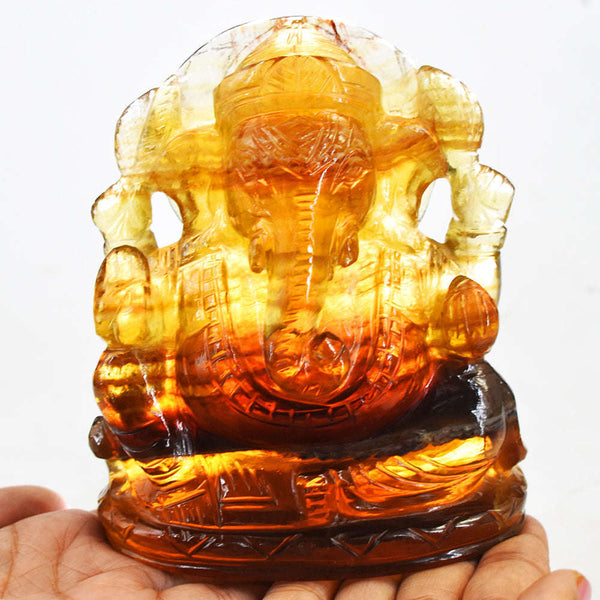 gemsmore:Amazing Multicolor Fluorite Hand Carved Genuine Crystal Gemstone Carving Lord Ganesha