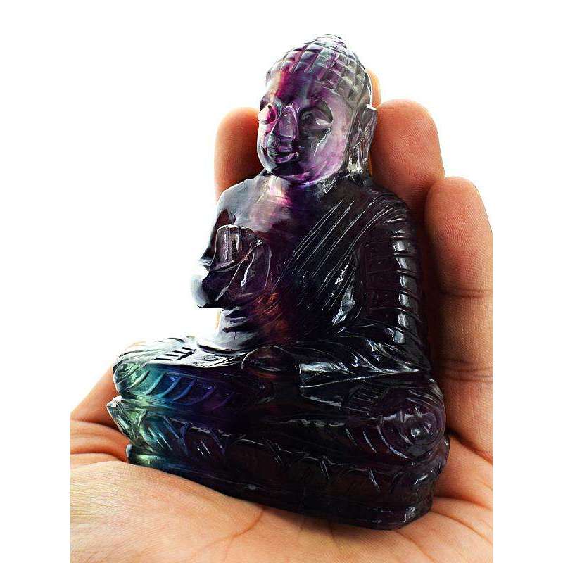 gemsmore:Amazing Multicolor Fluorite Hand Carved Lord Buddha Idol