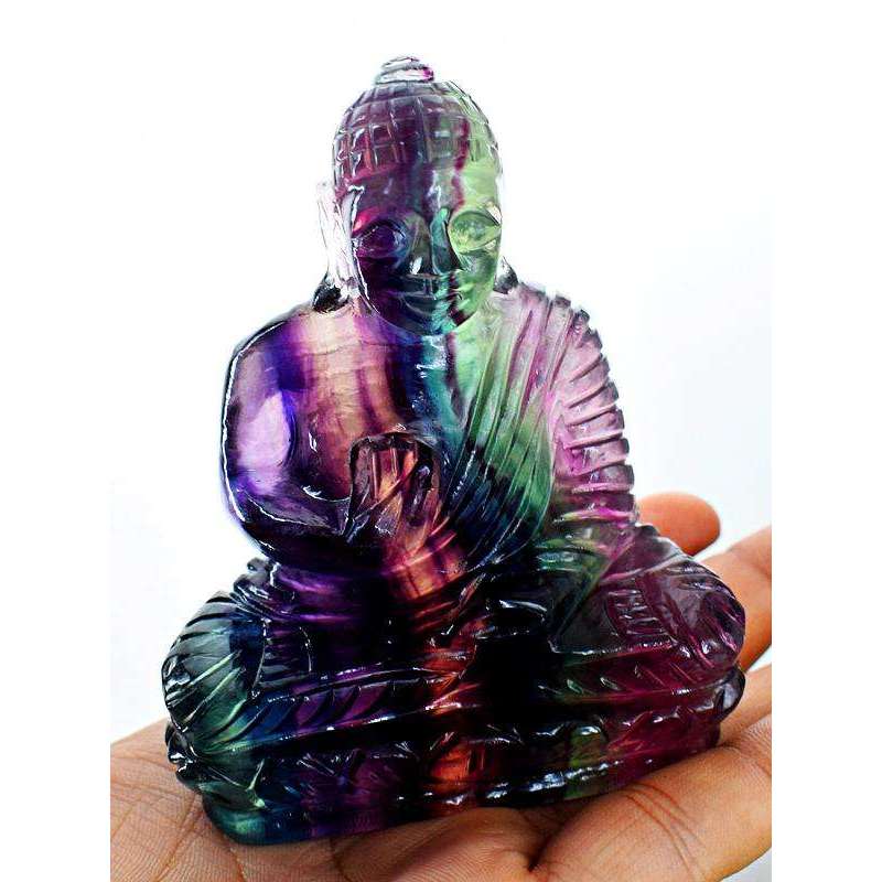 gemsmore:Amazing Multicolor Fluorite Hand Carved Lord Buddha Idol