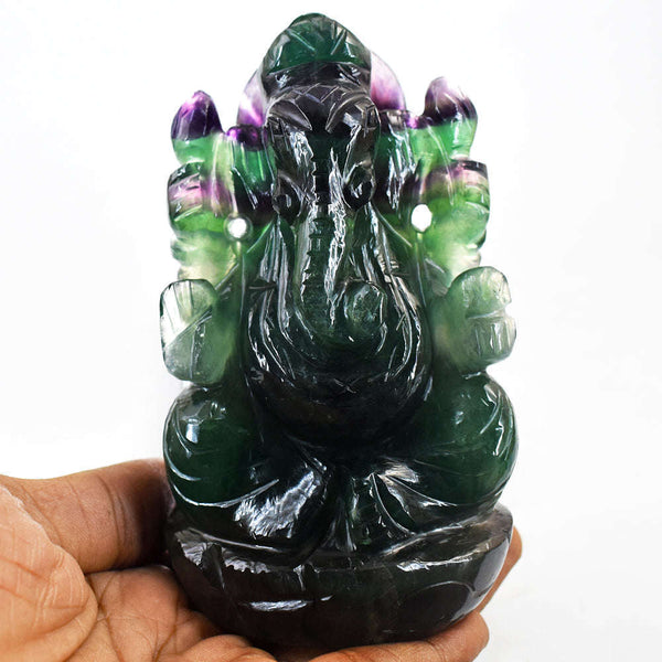 gemsmore:Amazing  Multicolor Fluorite Hand Carved Lord Ganesha