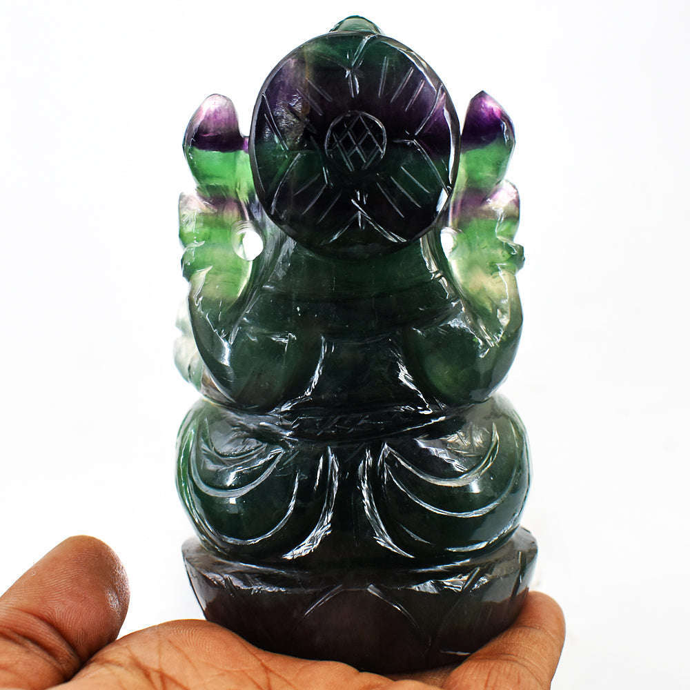 gemsmore:Amazing  Multicolor Fluorite Hand Carved Lord Ganesha