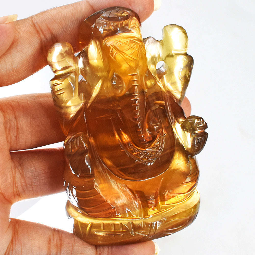 gemsmore:Amazing Multicolor Fluorite Hand Carved Lord Ganesha Idol