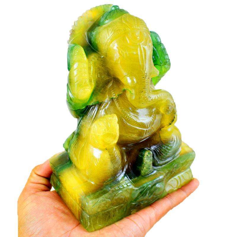 gemsmore:Amazing Multicolor Fluorite Hand Carved Lord Ganesha Idol