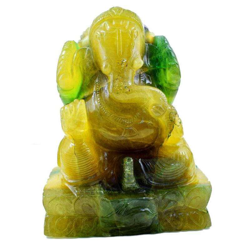 gemsmore:Amazing Multicolor Fluorite Hand Carved Lord Ganesha Idol