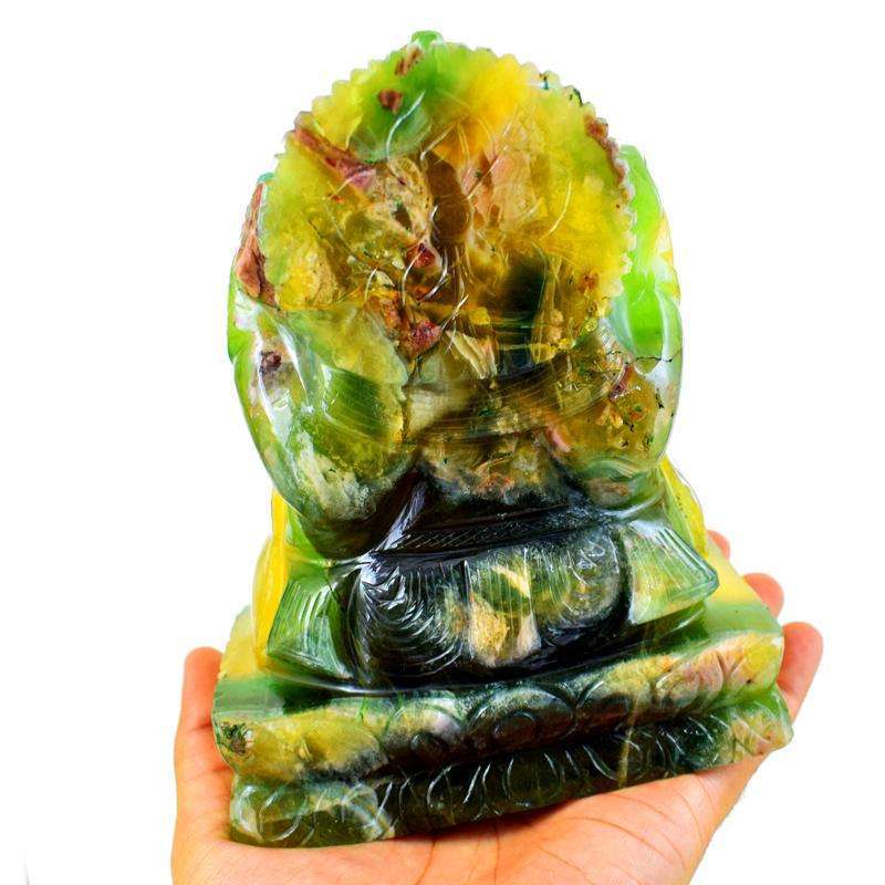 gemsmore:Amazing Multicolor Fluorite Hand Carved Lord Ganesha Idol