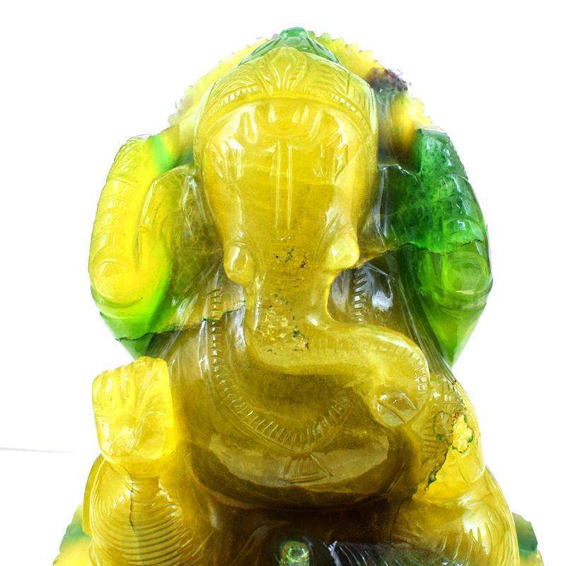 gemsmore:Amazing Multicolor Fluorite Hand Carved Lord Ganesha Idol