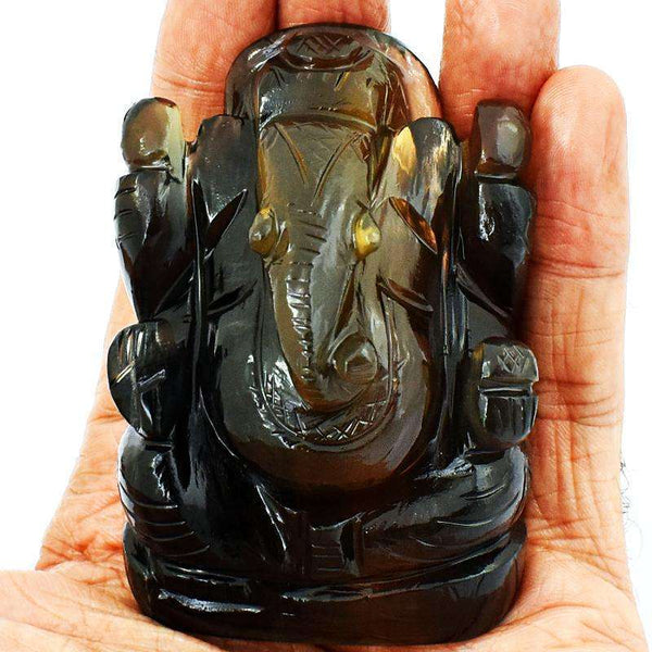 gemsmore:Amazing Multicolor Fluorite Hand Carved Lord Ganesha Idol