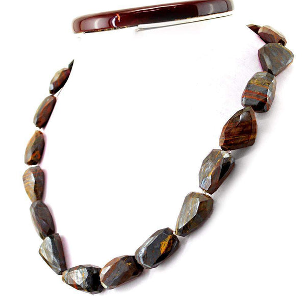 gemsmore:Amazing Multicolor Tiger Eye Necklace Natural Faceted Beads
