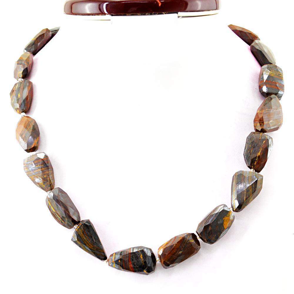 gemsmore:Amazing Multicolor Tiger Eye Necklace Natural Faceted Beads