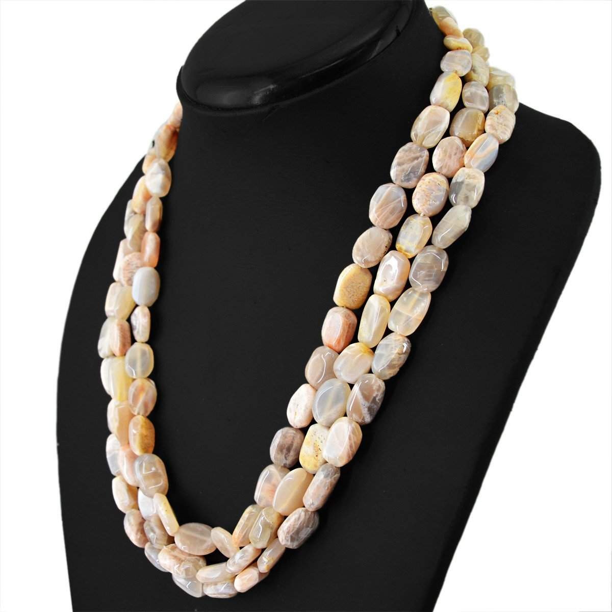 gemsmore:Amazing Natural Agate Necklace 3 Strand Unheated Beads