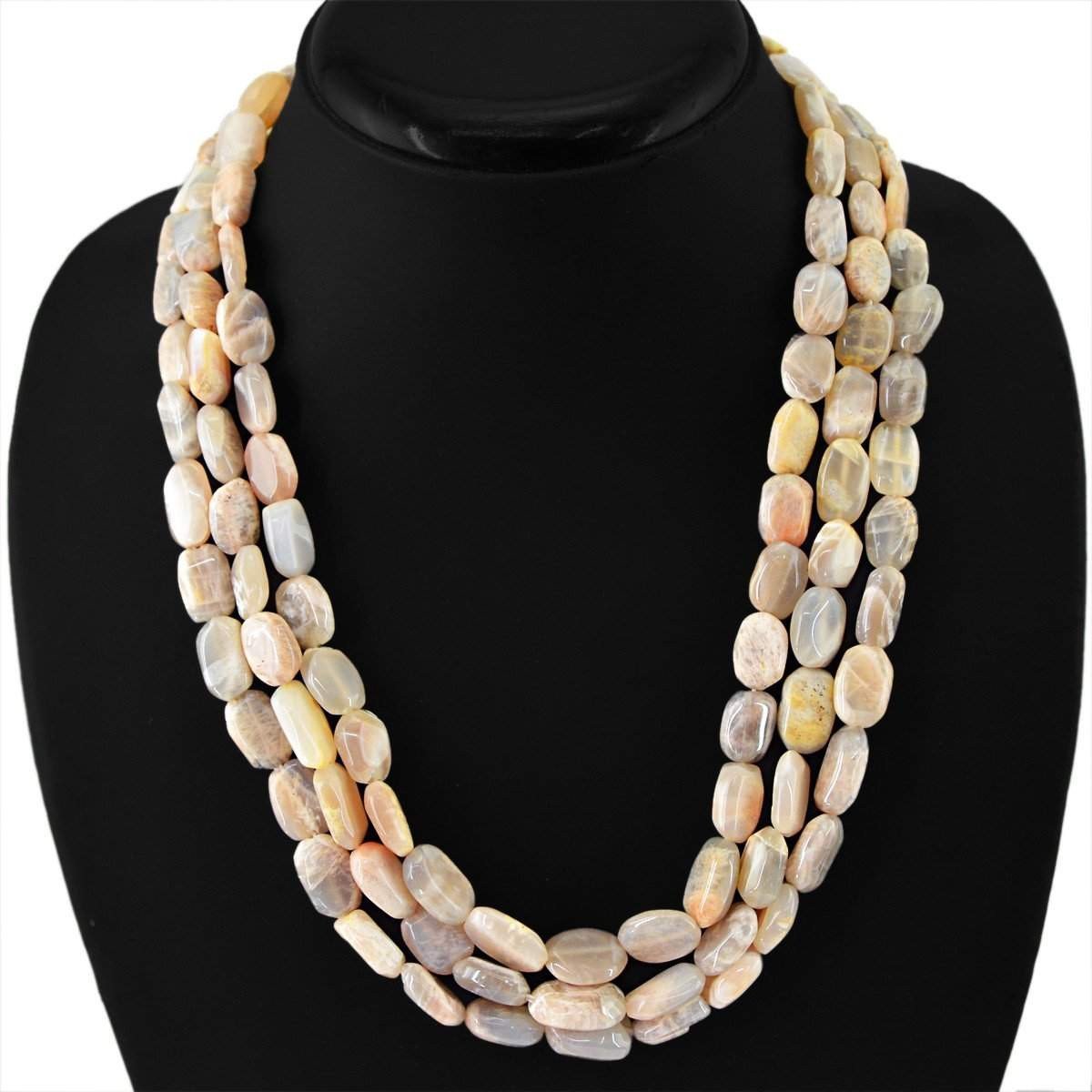gemsmore:Amazing Natural Agate Necklace 3 Strand Unheated Beads