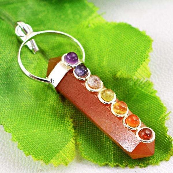 gemsmore:Amazing Natural Aventurine Seven Chakra Healing Point Pendant