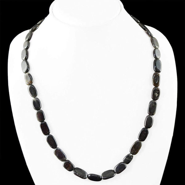 gemsmore:Amazing Natural Black Jasper Necklace Single Strand Oval Shape Beads