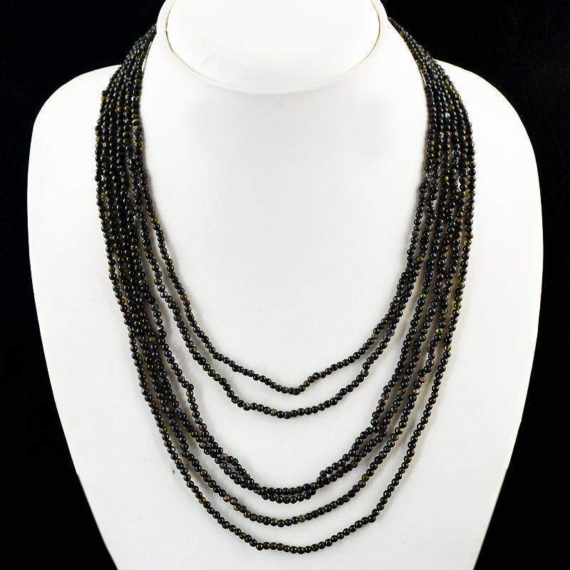 gemsmore:Amazing Natural Black Obsidian Necklace 6 Strand Round Shape Beads