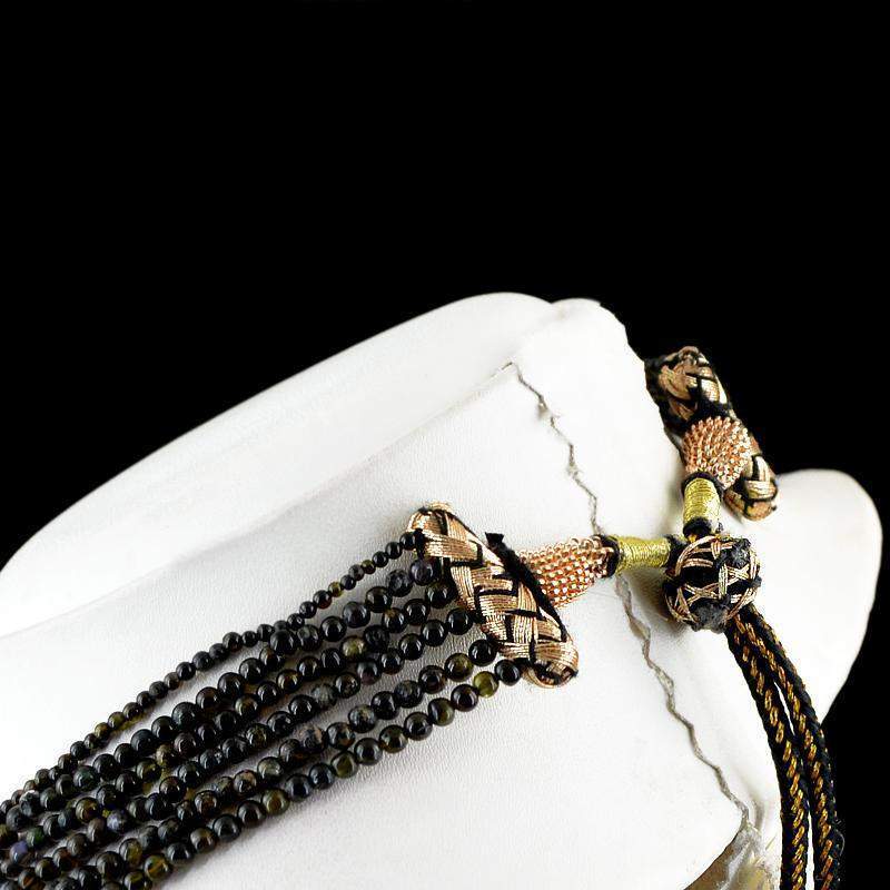 gemsmore:Amazing Natural Black Obsidian Necklace 6 Strand Round Shape Beads