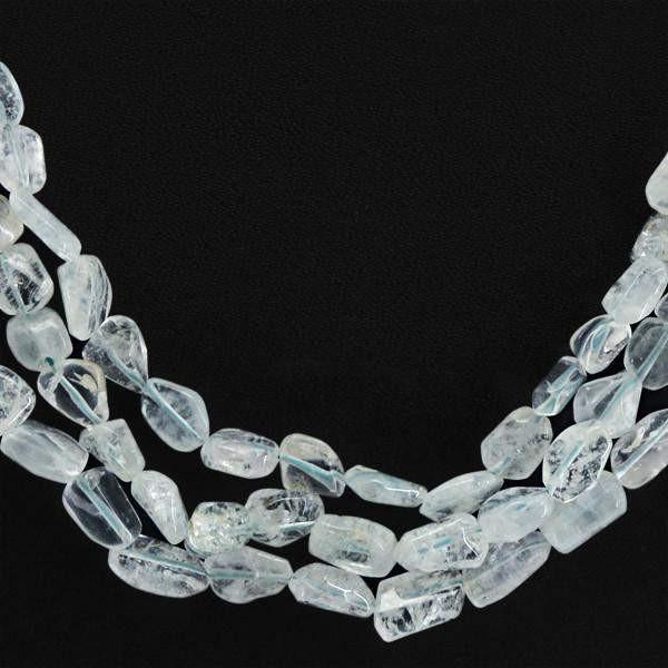 gemsmore:Amazing Natural Blue Aquamarine Necklace Untreated 3 Strand Beads Necklace