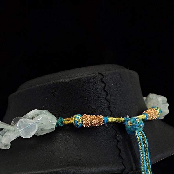 gemsmore:Amazing Natural Blue Aquamarine Necklace Untreated Beads