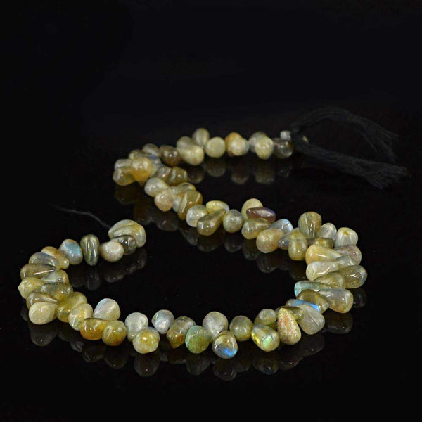 gemsmore:Amazing Natural Blue Flash Labradorite Drilled Beads Strand